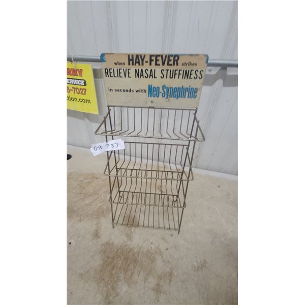 Neo-Synephrine Hay-Fever Relief Vintage Three-Tier Wire Metal Retail Display Rack