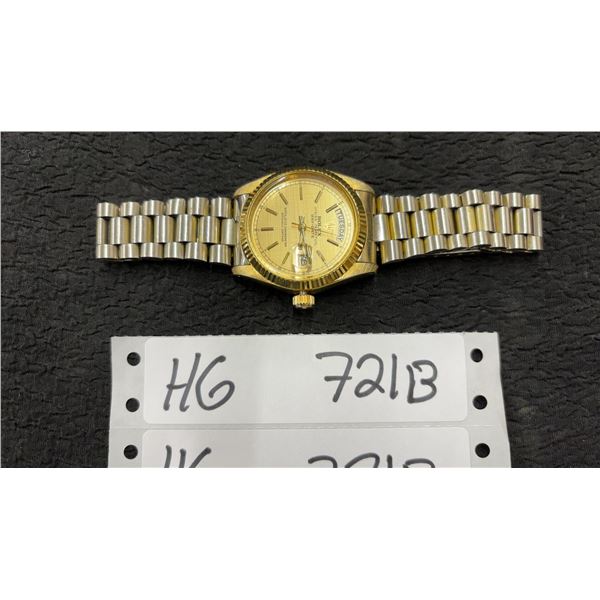 Rolex Oyster Perpetual Day-Date Style Watch with Gold-Tone Case and Fluted Bezel