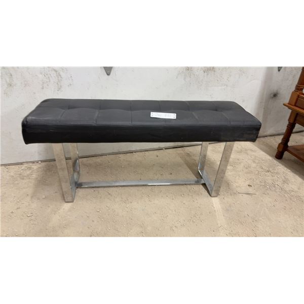 Black Tufted Faux Leather Bench with Chrome Metal Base, 18 x 40 x 12"