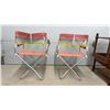 Image 2 : Pair of Vintage Aluminum Folding Director's Chairs with Striped Canvas Backs