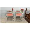 Image 3 : Pair of Vintage Aluminum Folding Director's Chairs with Striped Canvas Backs