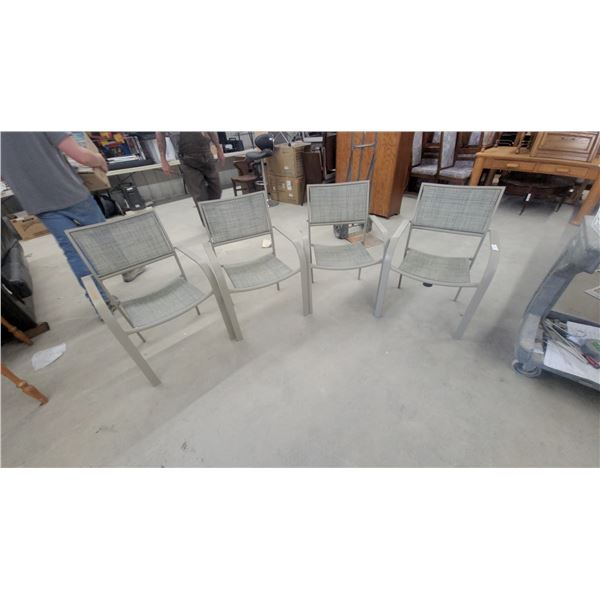 Set of Four Light Grey Textilene Mesh Aluminum Patio Arm Chairs