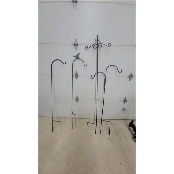 Assorted Black Metal Garden Shepherd's Hooks with Decorative Bird Accent and More