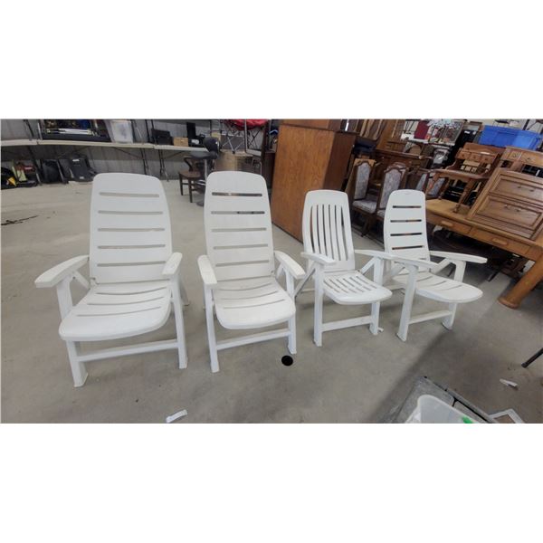 Set of Four White Resin Multi-Position Folding Patio Armchairs