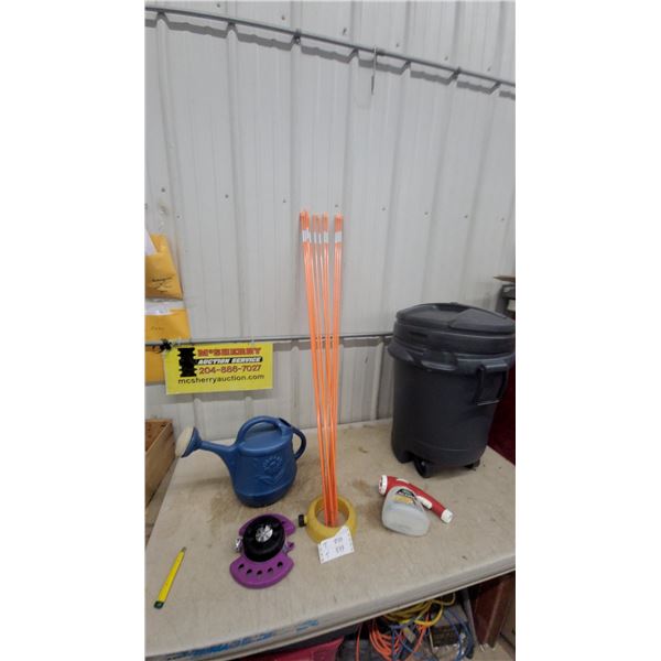 Rubbermaid Wheeled Trash Can, Scotts Dial N Spray Hose-End Sprayer,Lane Markers and More