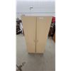 Image 1 : Light Wood-Tone Two-Door Storage Cabinet with Silver Handles and Three Interior Shelves