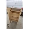 Image 4 : Light Wood-Tone Two-Door Storage Cabinet with Silver Handles and Three Interior Shelves