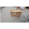 Image 1 : Two-Compartment Woven Rattan Storage Chest with Sunburst Pattern and Bedding