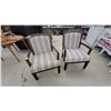 Image 1 : Pair of Dark Wood Armchairs with Striped Upholstery and Nailhead Trim