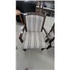 Image 2 : Pair of Dark Wood Armchairs with Striped Upholstery and Nailhead Trim