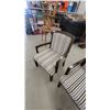Image 6 : Pair of Dark Wood Armchairs with Striped Upholstery and Nailhead Trim