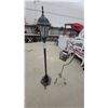 Image 1 : Black Outdoor Lamp Post with Lantern Top and Silver Hanging Lantern on Curved Stand