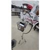 Image 2 : Black Outdoor Lamp Post with Lantern Top and Silver Hanging Lantern on Curved Stand