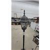 Image 4 : Black Outdoor Lamp Post with Lantern Top and Silver Hanging Lantern on Curved Stand