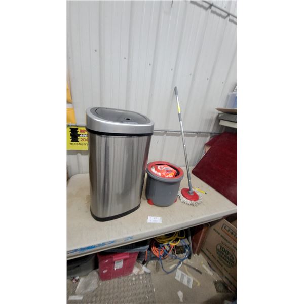 O-Cedar EasyWring Spin Mop and Bucket System and Stainless Steel Sensor Trash Can