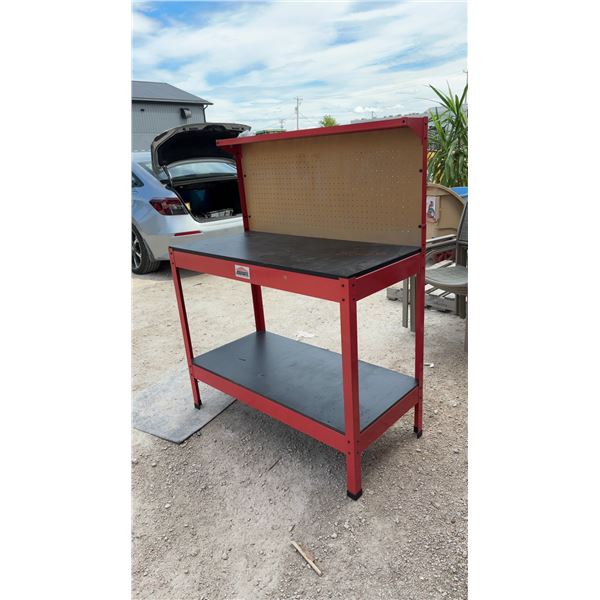 Jobmate Red Steel Workbench with Pegboard Back and Lower Shelf 43 x 21 x 56