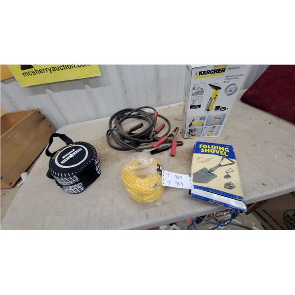 Kärcher WV 50 Window Vac, Jumper Cables, Folding Shovel, Yellow Rope, and More