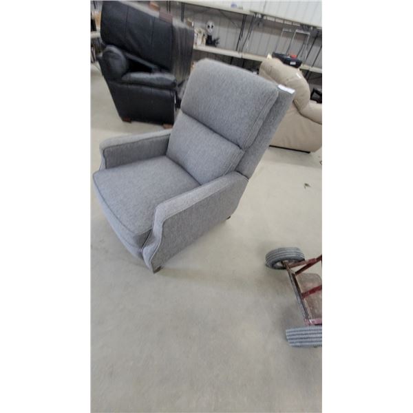 Gray Upholstered Push-Back Recliner Chair with Lumbar Support and Wood Feet
