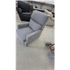 Image 1 : Gray Upholstered Push-Back Recliner Chair with Lumbar Support and Wood Feet