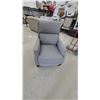 Image 2 : Gray Upholstered Push-Back Recliner Chair with Lumbar Support and Wood Feet