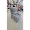 Image 3 : Gray Upholstered Push-Back Recliner Chair with Lumbar Support and Wood Feet