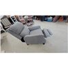 Image 6 : Gray Upholstered Push-Back Recliner Chair with Lumbar Support and Wood Feet