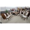 Image 1 : Oak Double-Pedestal Dining Table with Six Upholstered Chairs 30 x 66 x 41" plus 24" Leaf