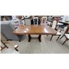 Image 2 : Oak Double-Pedestal Dining Table with Six Upholstered Chairs 30 x 66 x 41" plus 24" Leaf
