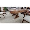 Image 4 : Oak Double-Pedestal Dining Table with Six Upholstered Chairs 30 x 66 x 41" plus 24" Leaf