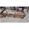 Image 2 : Wooden Coffee Table 15 x 50 x 21" and End Table Set 21 x 21 x 27" with Glass Tops and Cane Lower