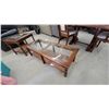 Image 3 : Wooden Coffee Table 15 x 50 x 21" and End Table Set 21 x 21 x 27" with Glass Tops and Cane Lower