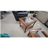 Image 4 : Wooden Coffee Table 15 x 50 x 21" and End Table Set 21 x 21 x 27" with Glass Tops and Cane Lower