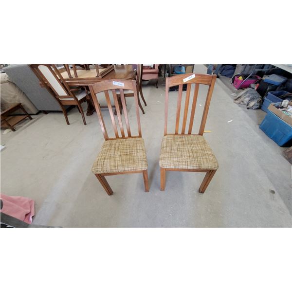 Pair of Vintage Slat-Back Dining Chairs with Upholstered Seats
