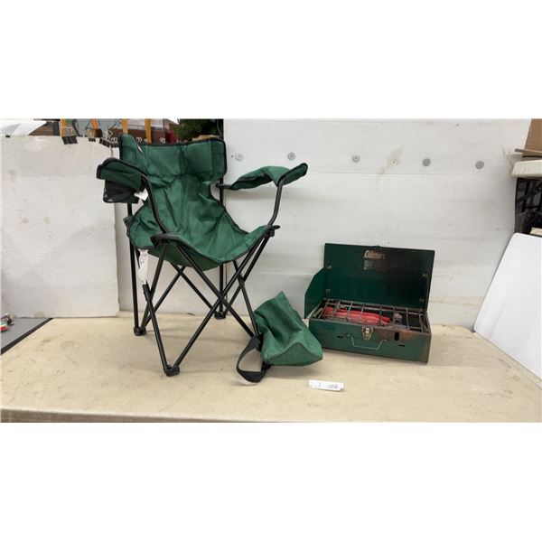 Coleman Model 425F Two-Burner Liquid Fuel Camp Stove and Folding Camp Chair with Carry Bag