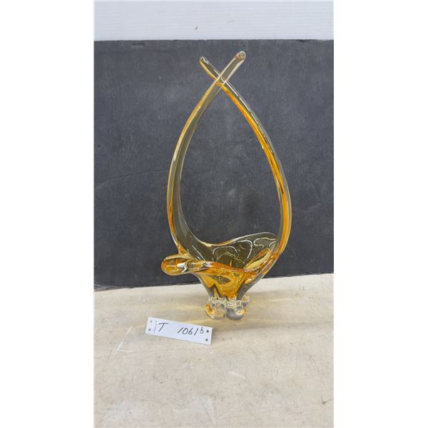 Chalet Amber Art Glass Basket Sculpture with Looped Handle Design 16 1/2" Tall