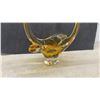 Image 2 : Chalet Amber Art Glass Basket Sculpture with Looped Handle Design 16 1/2" Tall