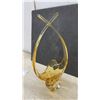 Image 4 : Chalet Amber Art Glass Basket Sculpture with Looped Handle Design 16 1/2" Tall