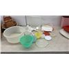 Image 4 : Assorted Woven Wicker Baskets, Plastic Pitcher, Tupperware Containers, and More