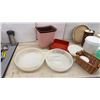 Image 6 : Assorted Woven Wicker Baskets, Plastic Pitcher, Tupperware Containers, and More