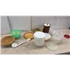 Image 7 : Assorted Woven Wicker Baskets, Plastic Pitcher, Tupperware Containers, and More