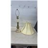 Image 3 : Two Brass-Tone Turned Metal Table Lamps with Bell-Shaped Fabric Shades