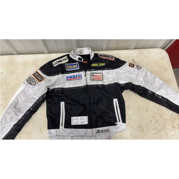 Icon Tarmac Motorcycle Mesh Jacket, Size Large, Removable Sleeves, Leather Elbows, Patches