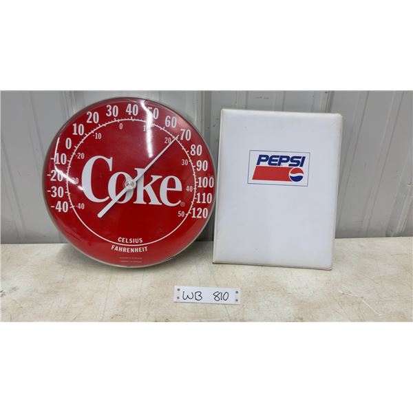 Vintage 12" Coca-Cola Thermometer and Pepsi Menu Folder from Mr. C's