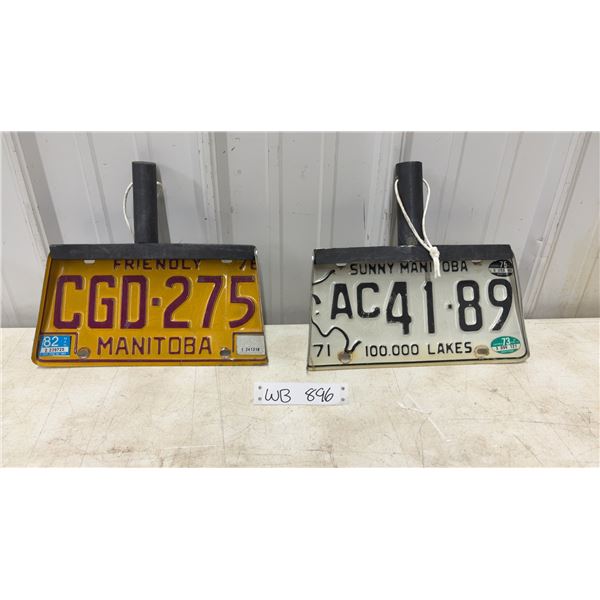 Two Vintage Manitoba Bison Buffalo License Plates, Steampunk Mancave Garage Wall Decor