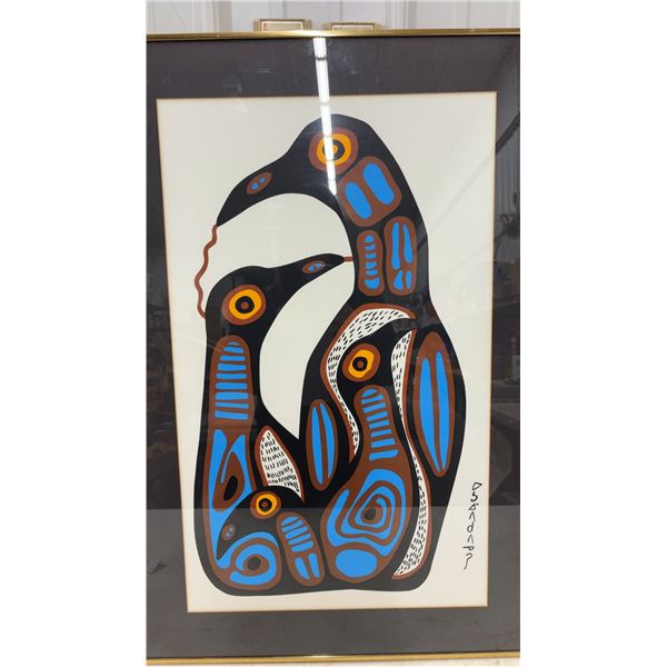 Professionally Framed "Bird Family" Indigenous Artwork by Norval Morrisseau, 31 x 21"