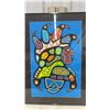 Image 1 : Roy Thomas Ojibwe Indigenous Framed Art, Stylized Colorful Bird on Blue Background, 31 x 21"