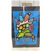 Image 2 : Roy Thomas Ojibwe Indigenous Framed Art, Stylized Colorful Bird on Blue Background, 31 x 21"
