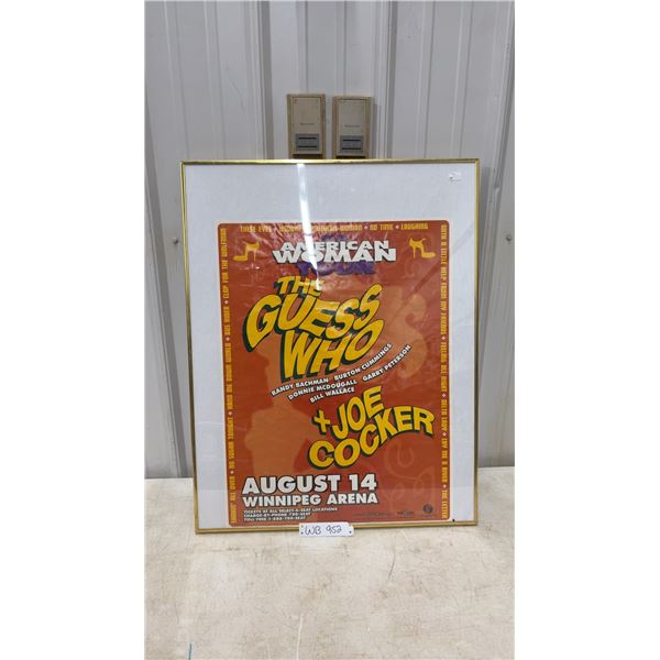 Vintage Framed Promotional Poster for the Guess Who with Joe Cocker at the Winnipeg Arena 28 1/