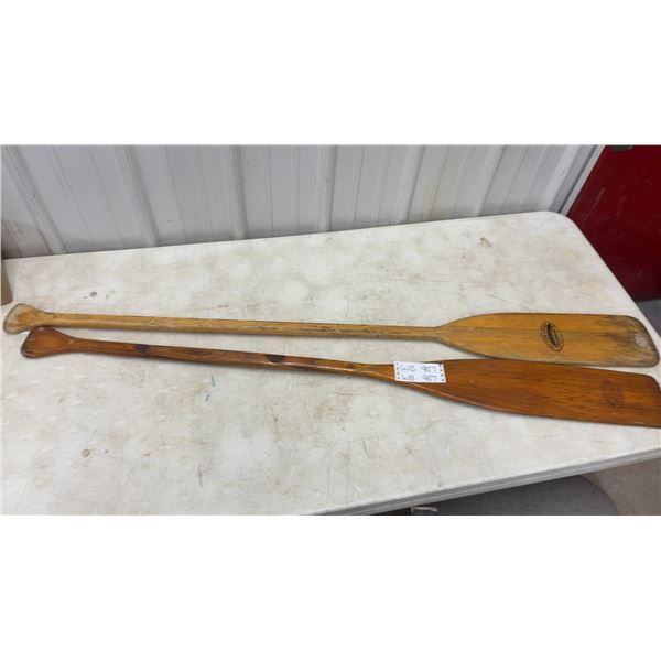 2 Canoe Wood Paddles: Caviness USA Co Feather Brand, 59" Long & St.