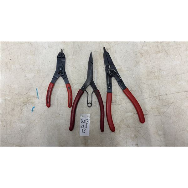 Lot of 3 MAC Tools Snap Ring Pliers: TP601R, P22A, and PK102, All Made in USA